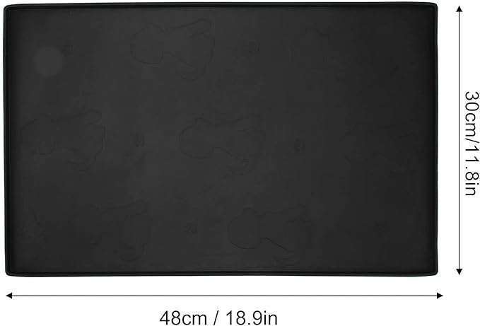 Dog Feeding Mat, Waterproofed Cat Food Mats, Anti Slip Silicone Cat Dog Food Mat for Messy Drinkers to Protect Floors (Black)