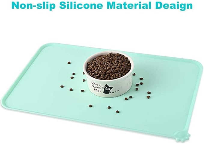 Silicone Dog Cat Bowl Mat，Waterproof Slip Resistant Silicone Pet Feeding Mat，Anti-Slip Pet Bowl Mats Cats and Dogs Food Water Placemat Tray，Raised Edges to Prevent Water Spills on Floor (Black)