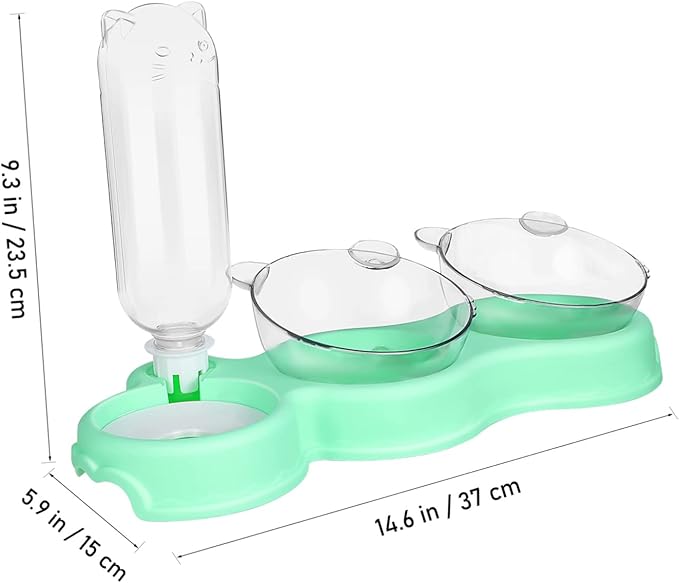 BESTonZON 3-in-1 Multifunctional PET Bowls for Food and Water Double Plastic Bowls with Automatic Water Bottle Feeding Solution for Small Cats and Dogs