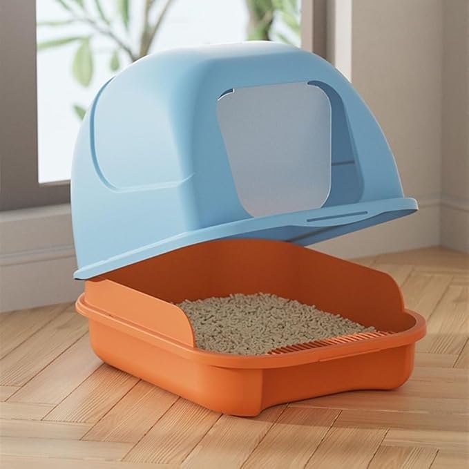 Pet Supplies, Enclosed Cat Litter Box with Lid & Scoop,Leakproof, Easy Clean, Non-Stick(Blue)