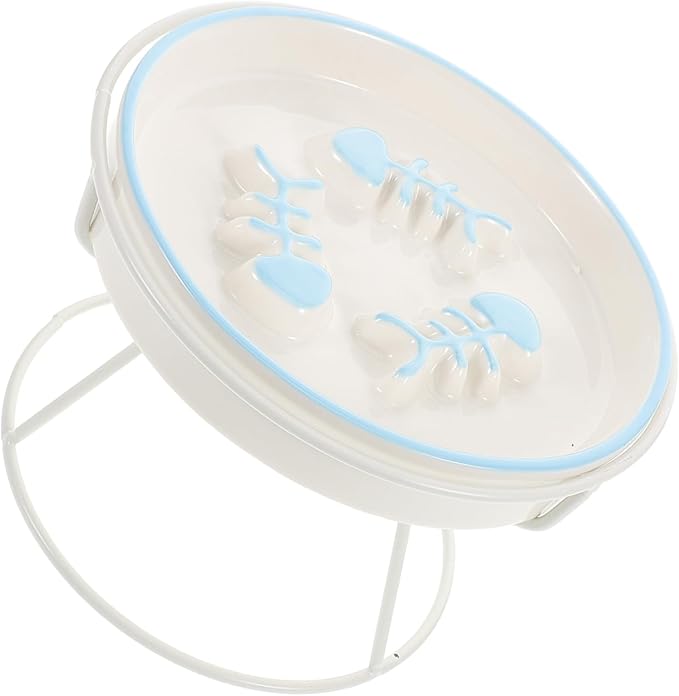 Raised Cat Bowl Food Feeding Station Slow Eating Ceramic Cat Dish with Elevated Stand Pet Feeder for Small and Kittens