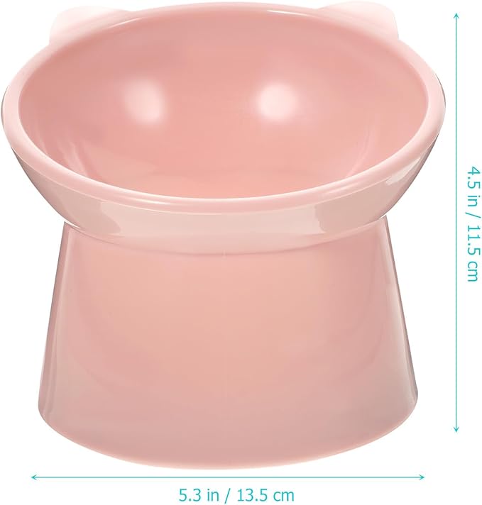 jojofuny Elevated Tilted Cat Food Bowl with Neck Guard, Food-Grade Plastic Raised Pet Feeder for Indoor Cats and Small Dogs, Cute Pink Slow Feeder Bowl for Feeding and Watering