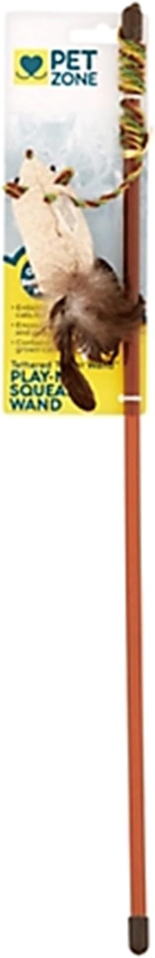 Pet Zone Play-N-Squeak Tether Teaser Wand Cat Toy with Real Mouse Sound