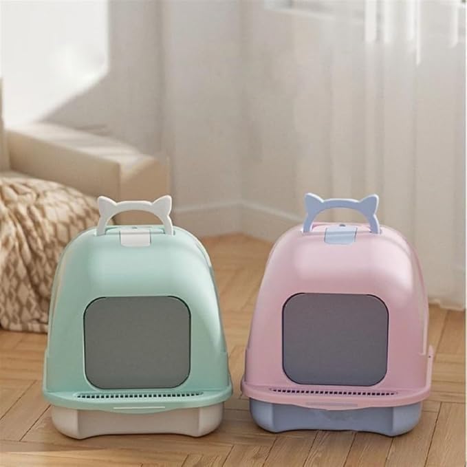 Pet Supplies, Enclosed Cat Litter Box with Lid & Scoop,Leakproof, Easy Clean, Non-Stick(Blue)