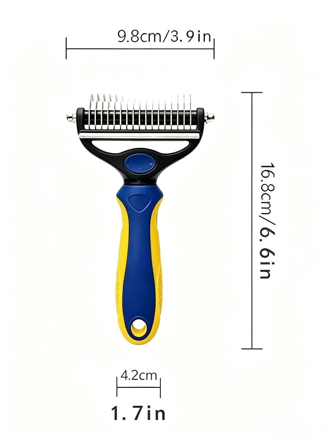 2-in-1 Cat Brush for Shedding - Double-Sided Undercoat Rake for Long Haired Cats - Professional Dematting Tool for Dense Double-Coats - Gentle Deshedding Brush for Kittens, Blue