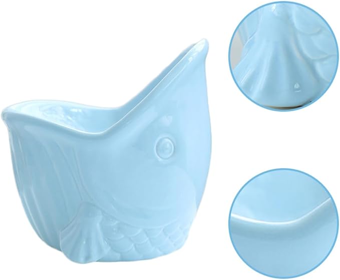 Toddmomy Ceramic Raised Pet Bowl for Cats and Dogs, Blue Artistic Design, Multi-Function Feeding and Watering Bowl, Spine Protection for Puppies and Kittens, Household Pet Accessory
