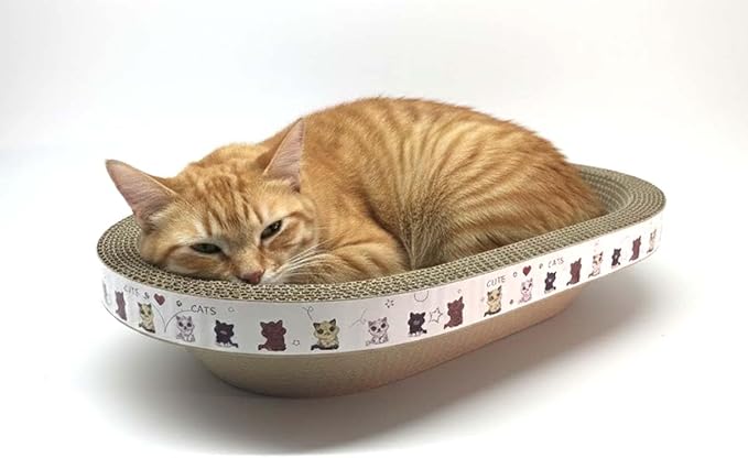 Oval Cat Scratching Basket – Corrugated Cardboard Cat Scratcher & Lounger, 17.5” x 11.75” x 3.5”