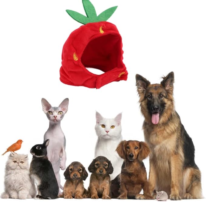 Pet Costume Hat, Cute Cat Hat, Strawberry Pet Hat, Strawberry Cat Hat Adjustable Comfortable Pet Costume Decoration Headgear