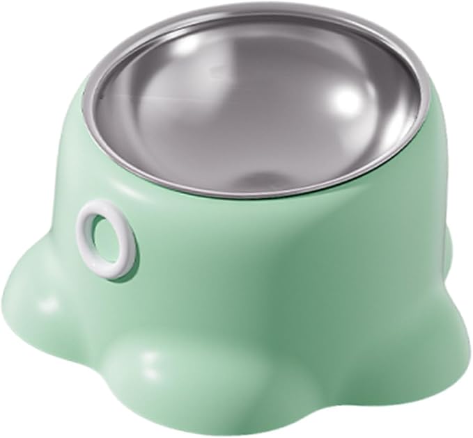 Gralara Tilted Cat Feeder Bowl, Feeding Dish Home Indoor Watering Versatile Food Dispenser, Removable Stainless Steel Bowl for Puppy, Green