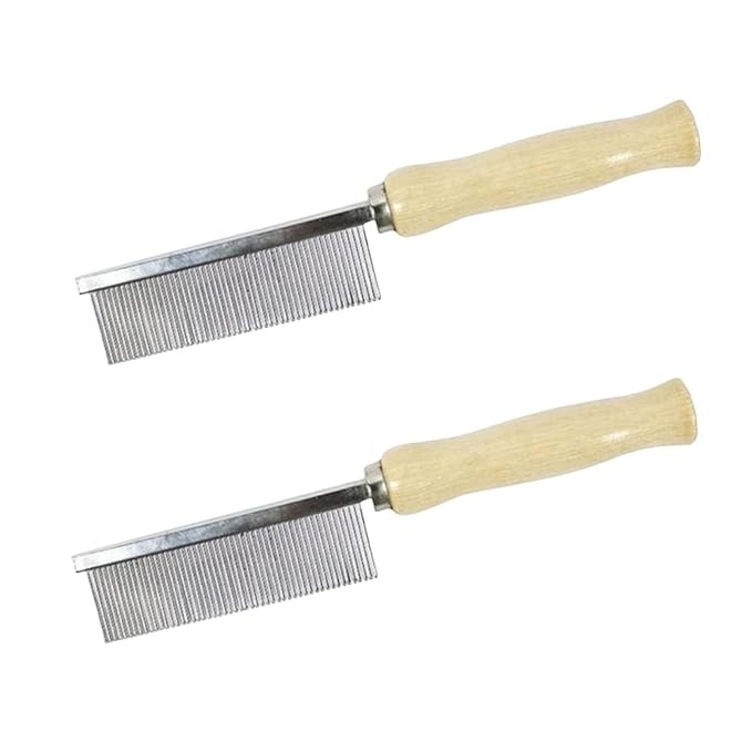 2Pcs Pet Grooming Comb for Long Haired Cats & Dogs - Stainless Steel Pin Teeth Wooden Handle Fur Hair Brush - Removes & Prevents Matted Fur