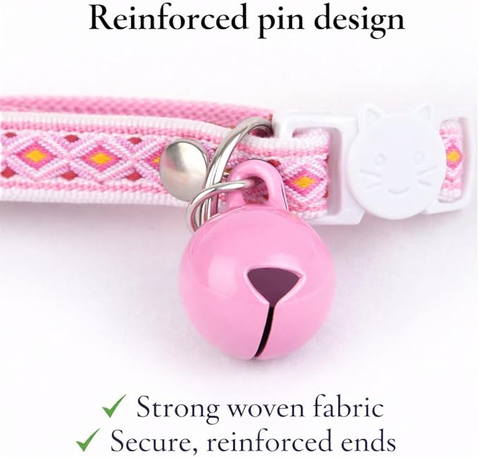 Cat Collar with AirTag Holder – Breakaway Lightweight Woven Cat Collar, Adjustable with Bell for Cats & Kittens (Midnight Rose Set) | Amazegoods
