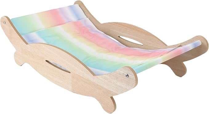 Naroote Cooling Cat Lounger, Wooden Cat Hammock Bed, Scratch Proof Cooling Pad Bed with Wooden Design, Ideal for Pets, Elevated Furniture for Dogs & Cats