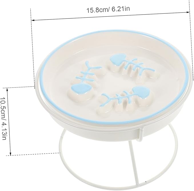 Raised Cat Bowl Food Feeding Station Slow Eating Ceramic Cat Dish with Elevated Stand Pet Feeder for Small and Kittens
