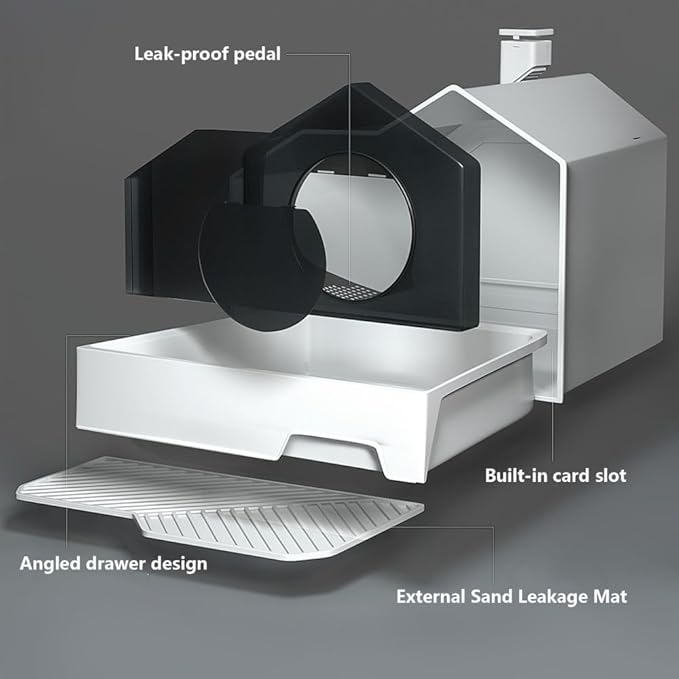 Pet Supplies, Large Enclosed Cat Litter Box w/Scoop & Mat,Easy Clean for Multiple Cats(Gray)