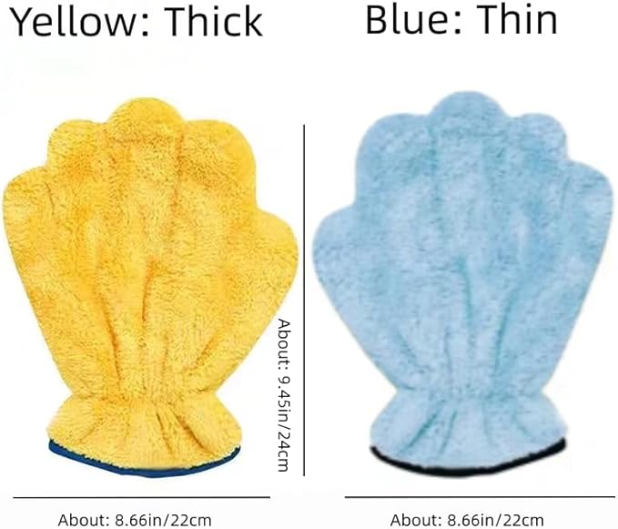 Microfiber Pet Drying Glove - Absorbent Dog & Cat Grooming Mitt, Quick Dry Bath Towel Glove for All Pets, One Size Fits All, 2 Pack (Blue/Yellow)