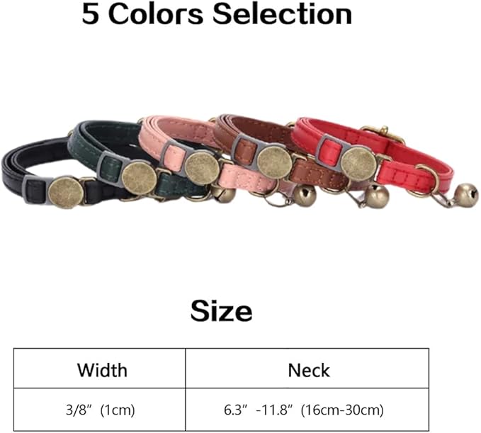 Vintage Style Leather Breakaway Cat Collar, Personalized Leather Cat Collar with Bells-Adjustable Customized Collar with Name & Phone Number Tag for Girl Boy Cats and Puppy(Brown)