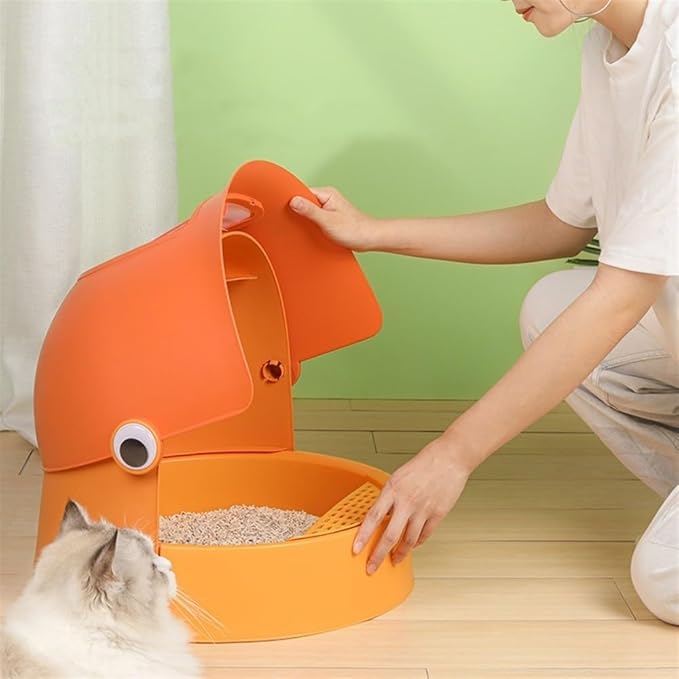 Pet Supplies, Extra Large Hooded Cat Litter Box for Big Cats - Anti-Splash, Easy Clean(Orange)