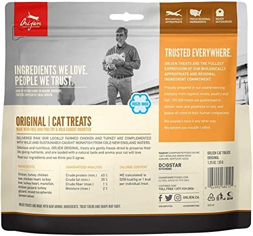 ORIJEN 2 Pack of Original Cat Treats, 1.25 Ounces Each, Freeze-Dried, Grain-Free, Made in The USA