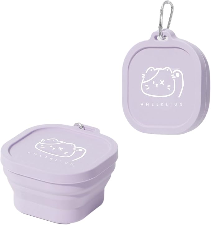 JEATHA Portable Cat Water Bowl Collapsible with Lid Leak Proof Silicone Travel Bowl for Food and Water on Car Rides Outdoor Purple One Size