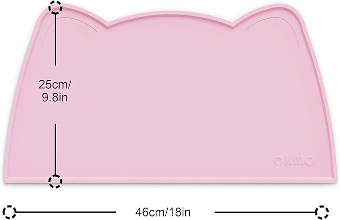 OHMO - Cat Food Mat, Silicone Pet Feeding Mat for Floor Non-Skid Waterproof Dog Water Bowl Tray, Easy to Clean Pet Placemat (Pink, 18 * 9.8'')