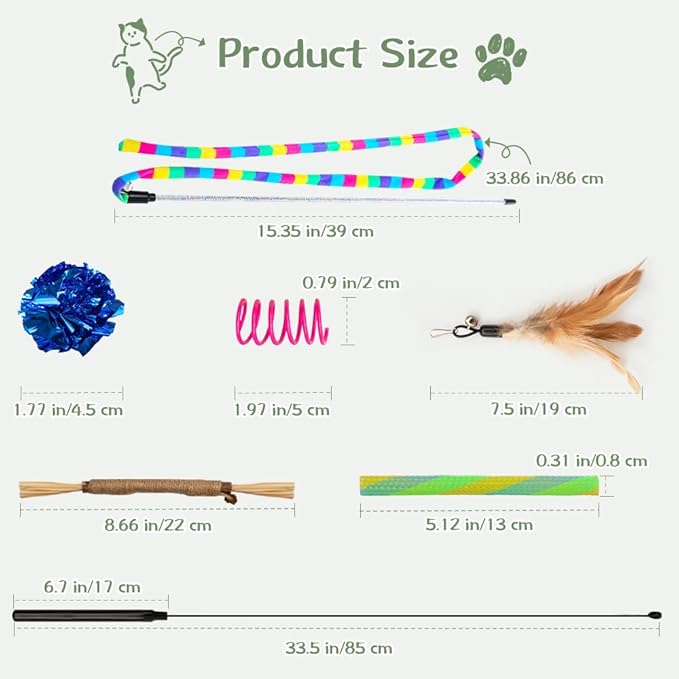 Cat Toys 40 Pack - Interactive Variety Set for Cats & Kittens with Cat Wand Toys, Feather Toys, Crinkle Balls, Springs & Silvervine Sticks to Reduce Anxiety & Destructive Behaviour