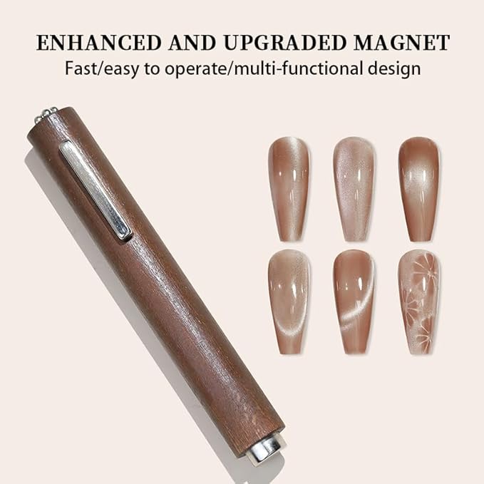 BORN PRETTY 3-in-1 Cat Magnetic Eye Magnet for Nails,Multi-Function Nail Magnets Round & Square & Flower Cat Magnetic Eye Gel Nail Polish Magnet Pen 3D Magnetics Nails Polish Stick Design Tools(Brown)