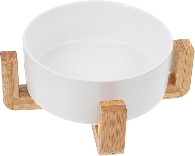 Practical Elevated Dog Bowl Ceramic Cat Feeding Watering Supplies Structure Non-Slip Wooden Shelf