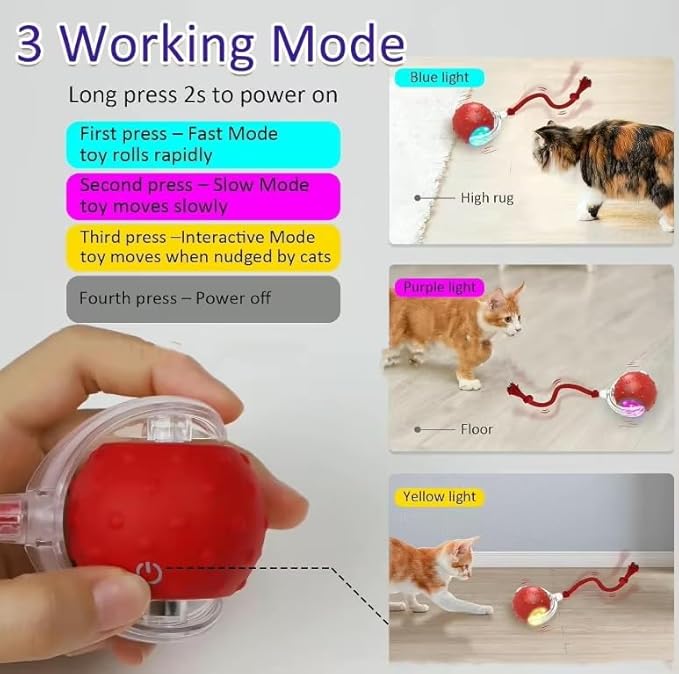 Smart Interactive Cat Ball Toy – Rechargeable Rolling Toy with Lights & Motion Sensor, 3 Play Modes for Indoor Cats, Self-Moving & Durable Fun (Blue)