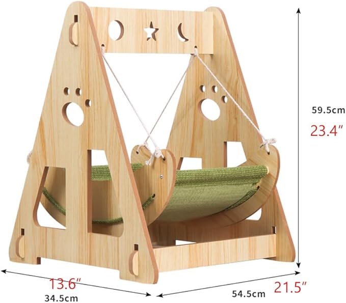 Wood Cat Hammock, Indoor pet Cat Swing Chair Bed Furniture for Sleeping, Playing, Climbing, Lounging, Easily Holds up to 20lbs