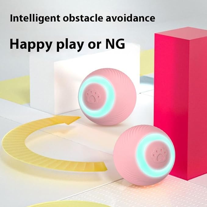 Interactive Cat Toy Ball, 3 Play Modes, Automatic Rolling with RGB Lights, E-TPU, Smart Moving Bouncing for Cats (Pink)