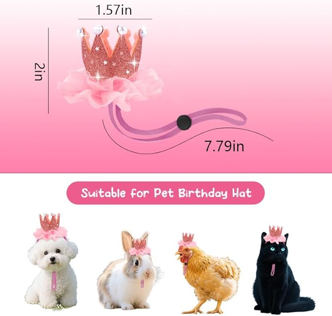 Adjustable Dog Cat Kitten Bday Hat for Pet Birthday Party Hats with Lace Crown Dog Birthday Hat for Boy Girl Dogs Cat Birthday Party Hat with Pearls for Pet Pink Birthday Hats for Pets