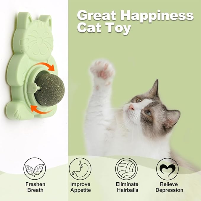 Natural Catnip Toys for Indoor Cats Cat Nip Balls Stick on Wall, 3Pcs, 1 Catnip, 1 Silvervine, and 1 Gall Fruit Ball