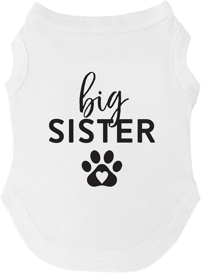 Big Sister Dog Tee Shirt | Sleeveless | Sizes for All Ages and Breeds | New Baby | Pregnancy Announcement Photoshoot Prop | Gender Reveal |White, 5X-Large (1241)