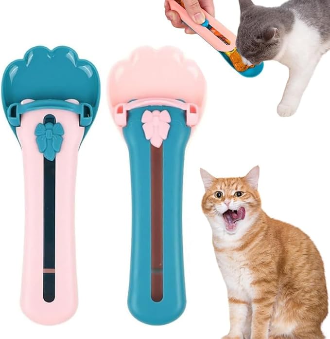 Cat Strip Feeder Spoon, Pet Feeder Cat Strip Squeeze Spoon, Lickable Cat Wet Food Spoon Dispenser for Cat Squeeze Treats Feeding & Watering Supplies, 2Pcs (Cat Claw Shaped)
