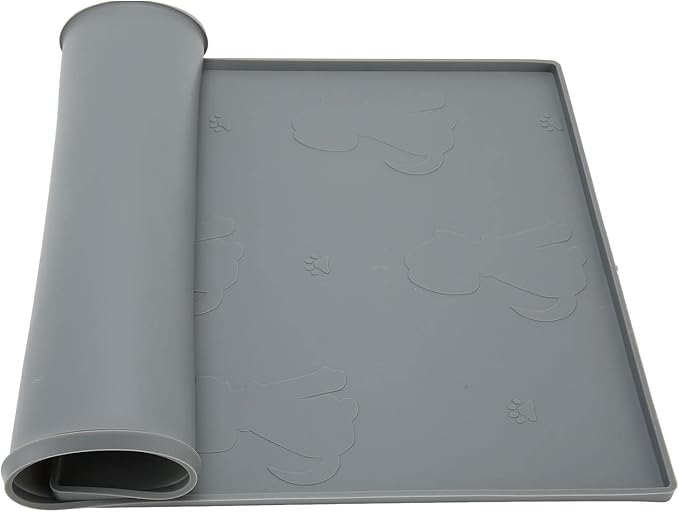 Dog Feeding Mat, Waterproofed Cat Food Mats, Anti Slip Silicone Cat Dog Food Mat for Messy Drinkers to Protect Floors (Gray)