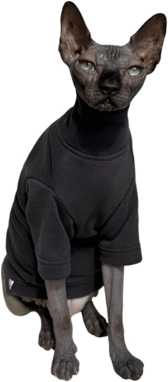 Sphynx Cats Solid Warm Fleece Shirt Cat Turtleneck Undershirt Thermal Hairless Cat Clothes for Sphynx, Devon, Cornish Cat Clothes and Small Kitten and Dogs (Deep Grey, X-Large)