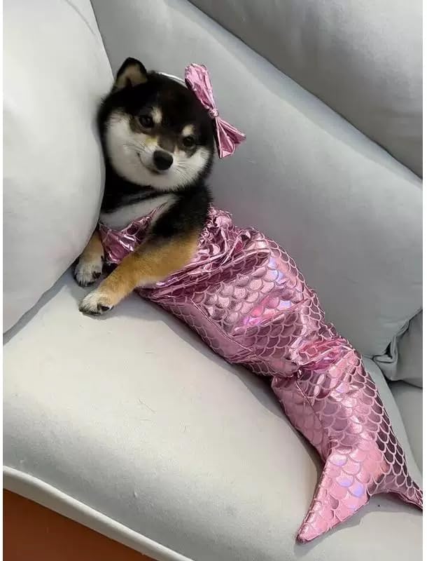 Cat Mermaid Costume Creative Cat and Dog Costumes Funny Fishtail Dress Puppy Mermaid Fishtail Dress Pet Mermaid Costume Humor Funny Photo Props (Pink)