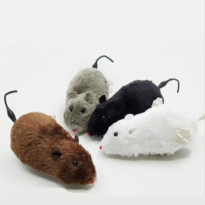 Furry Mice Cat Toy Wind Up Realistic Mouse Toys Funny Moving Pet Supplies (1Pc Random Color)