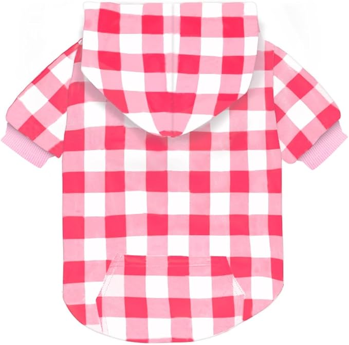 Plaid Dog Sweaters Hoodies Sweatshirts for Dogs Cats, Warm and Soft Cold Weater Coats for Christmas (Pink, Medium/Large)