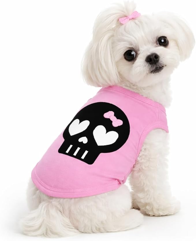 Petitebella Black Skull Face Puppy Dog Shirt (Pink, Small)