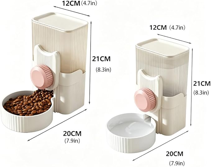 Pet Dog Cat Hanging Automatic Feeder and Water Dispenser Set, 2-in-1 Gravity Pet Food & Water Bowl for Cage, No-Spill Small Dog Rabbit Food Dispenser (Pink)