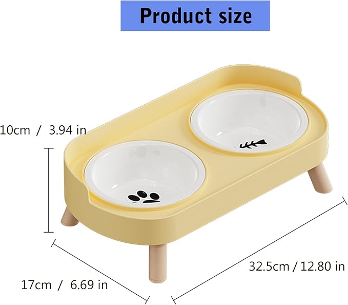 Elevated Double Bowl Ceramic Pet Food Bowls Nonslip Base Feeding Watering Dishes for Dog Cats Scratch Design Scratch Ceramic Pet Bowl
