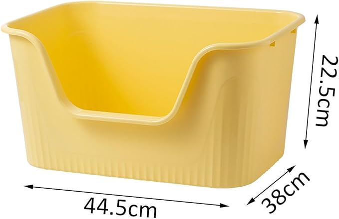 Open Top Pet Litter Box High Sided Anti Splashing Cat Toilet Sandbox with Lowered Front Entry Pet Litter Tray- Yellow S