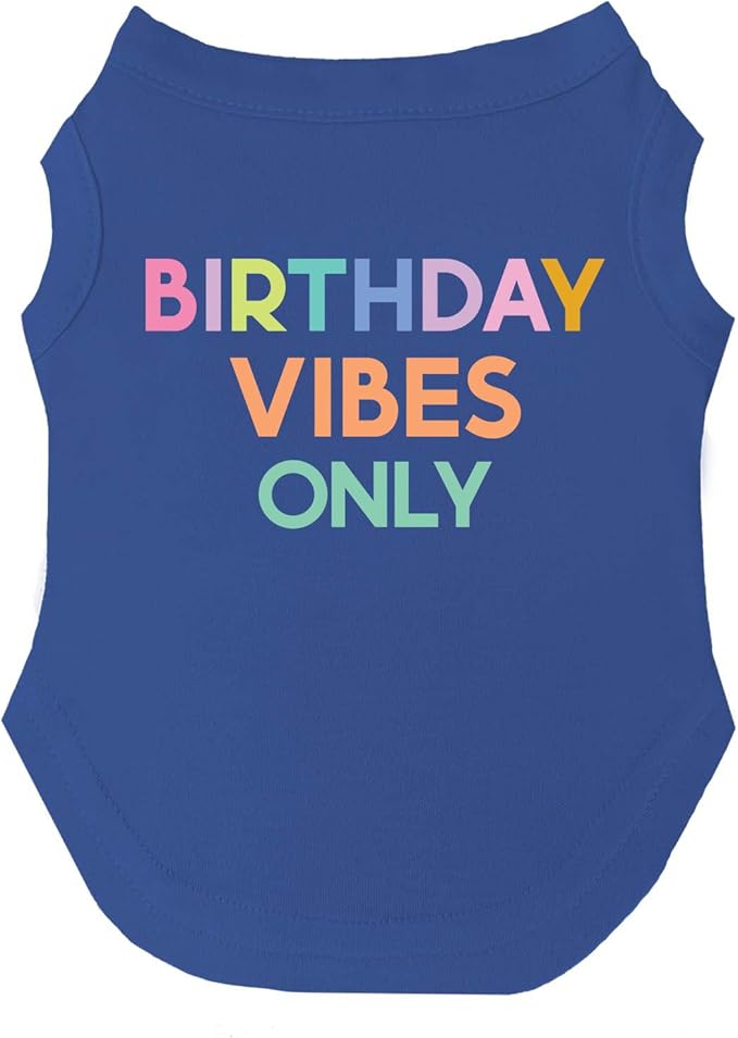Birthday Vibes Only Dog Tee Shirt | Sleeveless Breeds | Birthday | Party | Celebration |Royal Blue, 3X-Large 1613