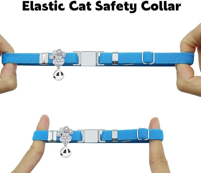 Personalized Safety Elastic Cat Collars with Bell,Laser Customized Stretch Kitten Collars for Girls Boys Cats-Sky Blue