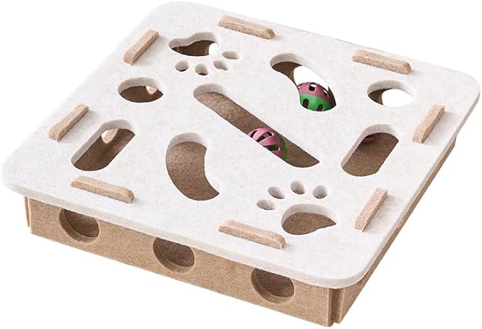 Interactive Cat Puzzle Feeder Toy - Felt Maze Box with 3 Jingle Balls for Indoor Cats Kittens | Mental Stimulation, Slow Feeding, Fun Exercise & Natural Hunting Instincts