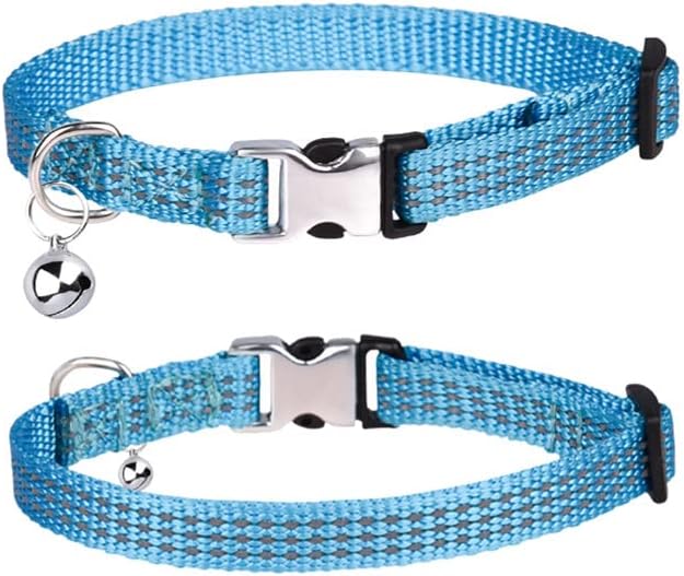 THAIN Cat Collar Personalized Reflective with Bell-Custom Cat Collar Engraved nameplate with Name and Phone,Adjustable for Cats and Kitten (Light blue)
