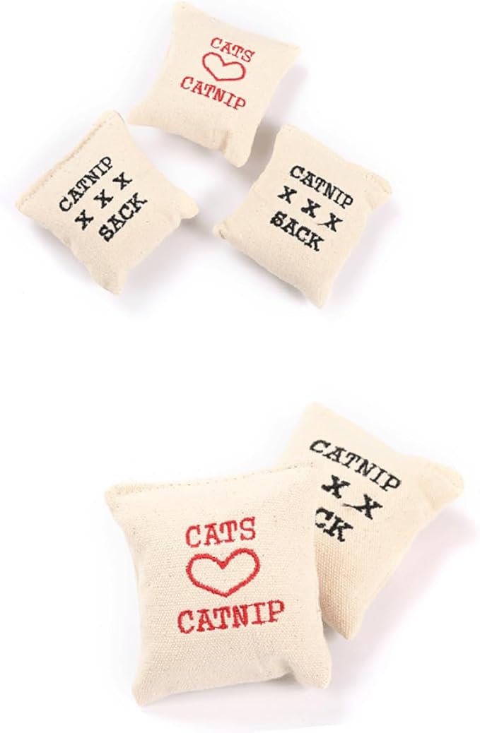 Healifty 10pcs Catnip Canvas Sachets Filled with Cotton Soft Cat for Pets Interactive Playthings Random Khaki Styles for Indoor Cats