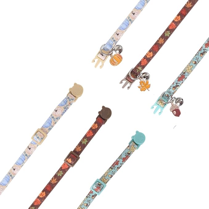 3 Pack Thanksgiving Cat Collar Fall Autumn Holiday with Bell Pendant Breakaway Adjustable Accessory for Kitten Kitty