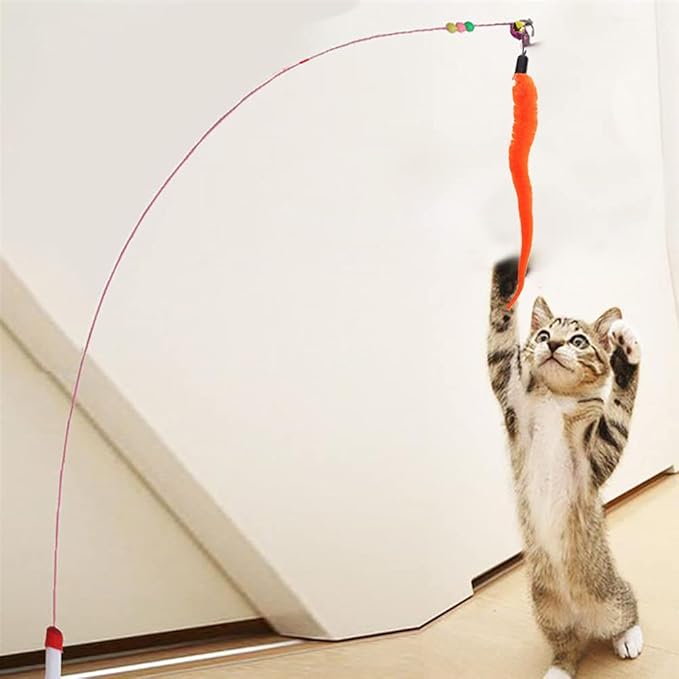 KuuGuu 24 PCS Cat Worm Toy Replacement Teaser with Bell Refills Indoor Cat's Interactive Wand and Catch Wand Soft Squiggly Worm Teaser Refills Attachment Interactive Catch Toy Accessories （6 Color）
